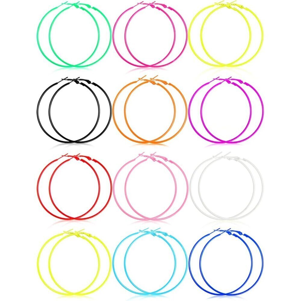 80s Neon Hoop Earrings Women's Retro Colorful Dangle Party Accessories